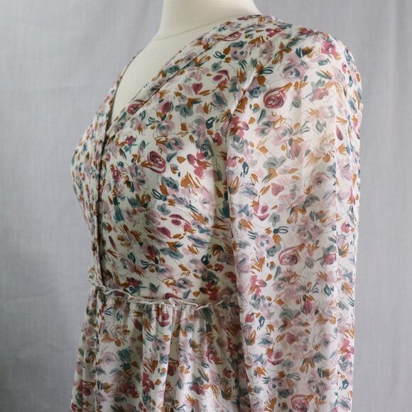 MIKAROSE Floral Cottage Maxi Dress Size Small Romantic Tiered Long Sleeve - Picture 8 of 16